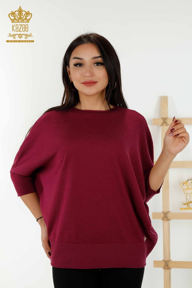 Großhandel Strickpullover für Damen - Basic - Pflaume - 30241 | KAZEE - 1