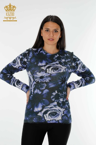 Großhandel Damen Strick Pullover Digital Print Navy - 18968 | KAZEE - 1