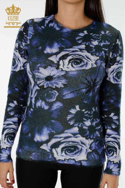 Großhandel Damen Strick Pullover Digital Print Navy - 18968 | KAZEE - 2