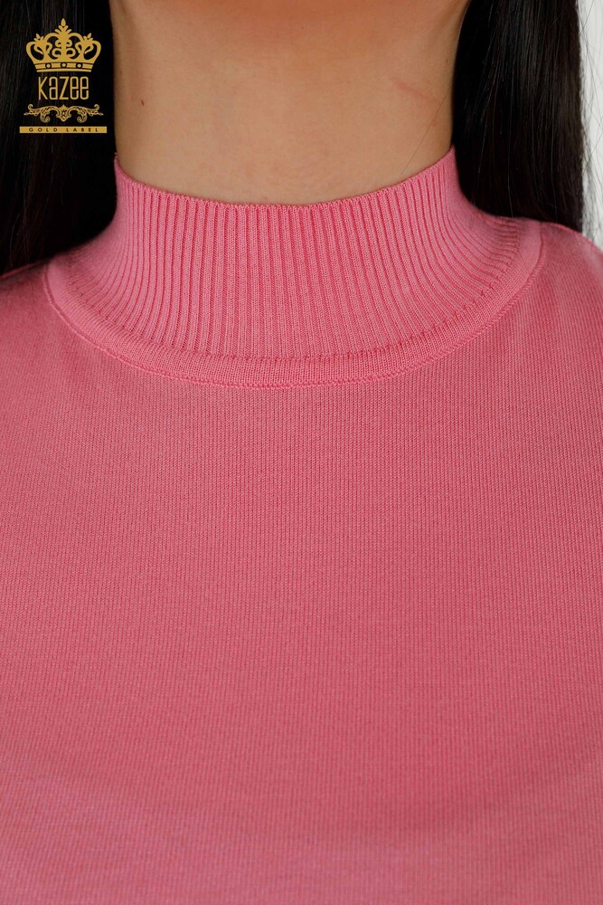 Großhandel Damen Strickpullover Hoher Kragen Viskose Rosa - 16168 | KAZEE - 3