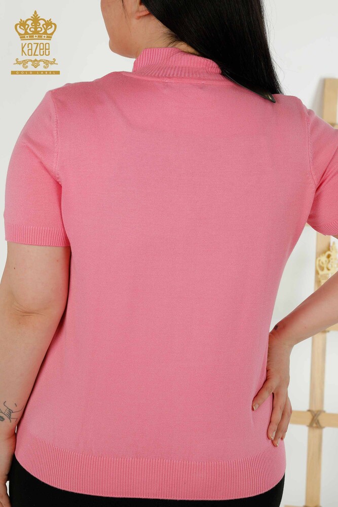 Großhandel Damen Strickpullover Hoher Kragen Viskose Rosa - 16168 | KAZEE - 6