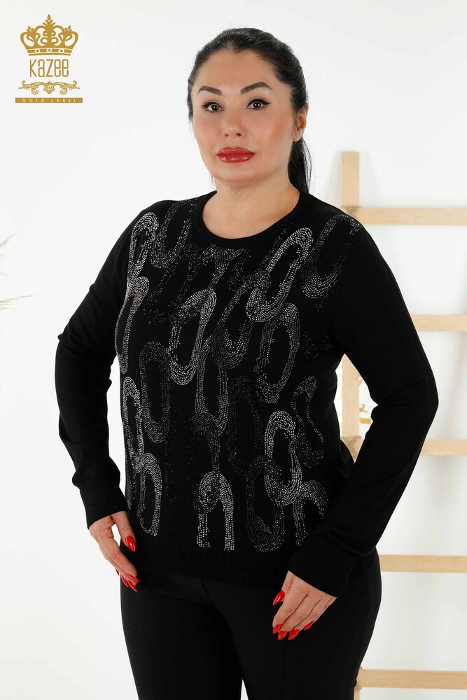 Großhandel Damen Strickpullover - Kristall Stein bestickt - Schwarz - 16964 | KAZEE - 1