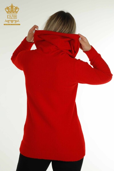 Großhandel Damen-Strickpullover - Mit Kapuze - Angora - Rot - 40008 | KAZEE - 10