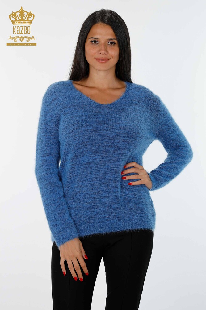 Großhandel Damen Strickpullover Glitzer V-Ausschnitt Langarm - 19081 | KAZEE - 1