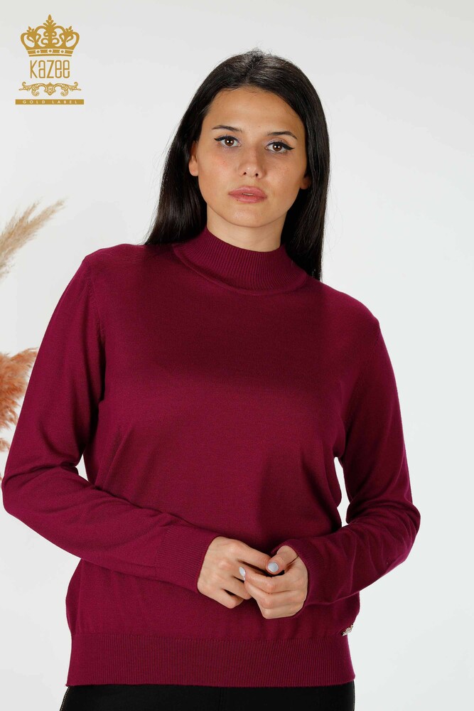 Großhandel Damen Strickpullover - Stehkragen - Basic - Lila - 16663 | KAZEE - 1