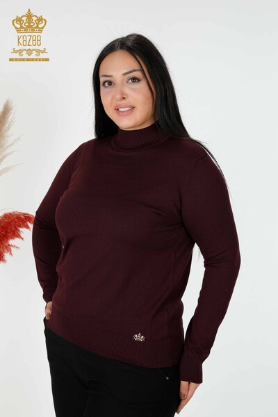 Großhandel Damen Strickwaren Pullover Hoher Kragen Basic Lila - 16663 | KAZEE 