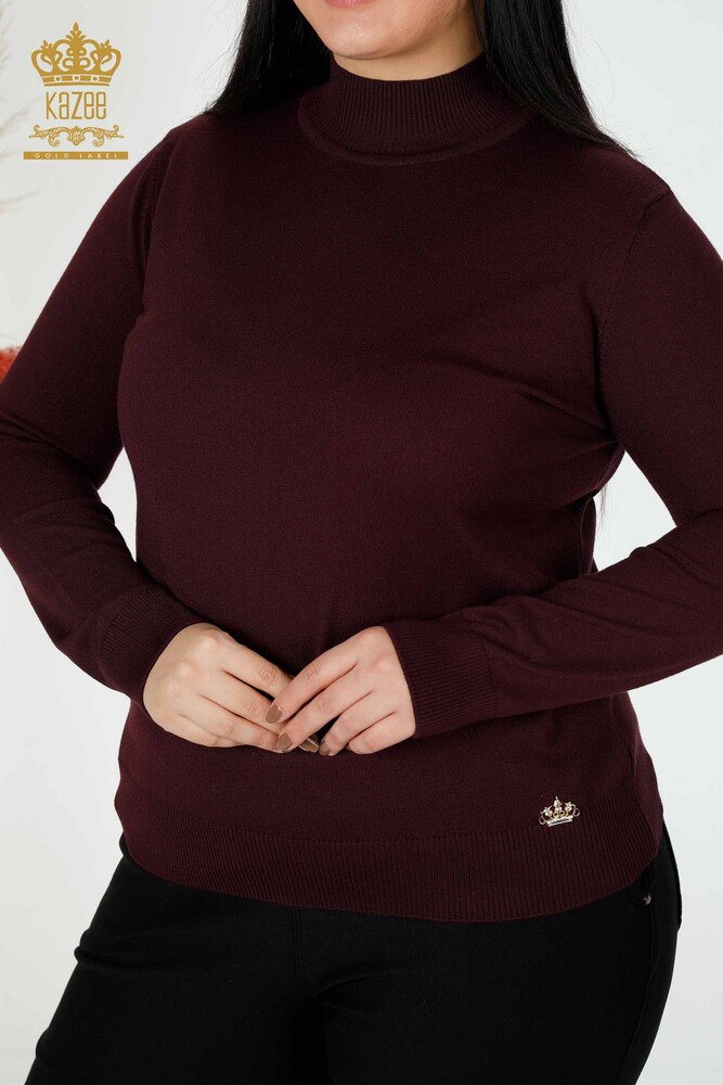 Großhandel Damen Strickwaren Pullover Hoher Kragen Basic Lila - 16663 | KAZEE - 2