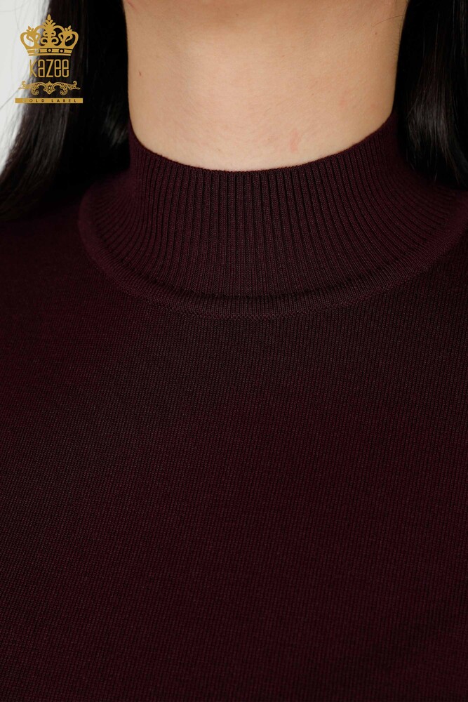 Großhandel Damen Strickwaren Pullover Hoher Kragen Basic Lila - 16663 | KAZEE - 3