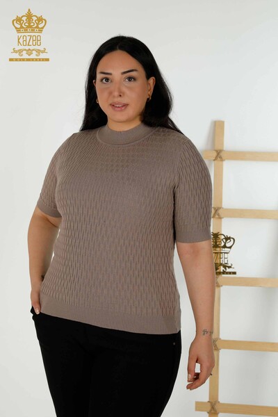 Großhandel Damen-Strickpullover – Stehkragen – Nerz – 30338 | KAZEE 