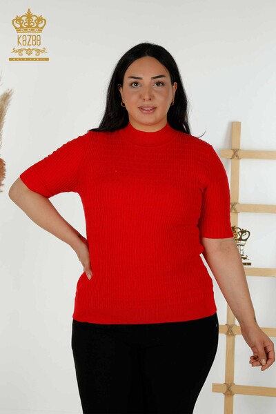 Großhandel Damen-Strickpullover - Stehkragen - Rot – 30338 | KAZEE - 1