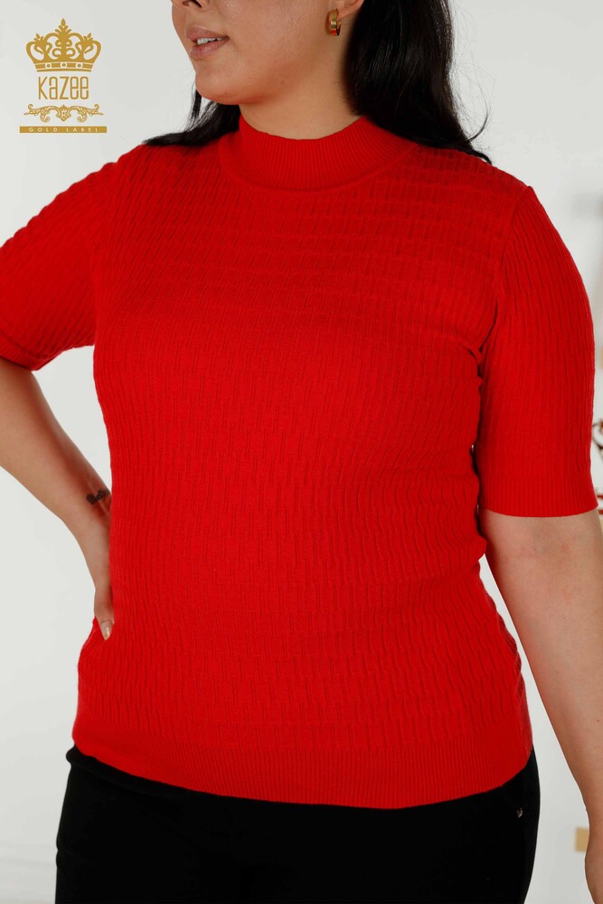 Großhandel Damen-Strickpullover - Stehkragen - Rot – 30338 | KAZEE - 2