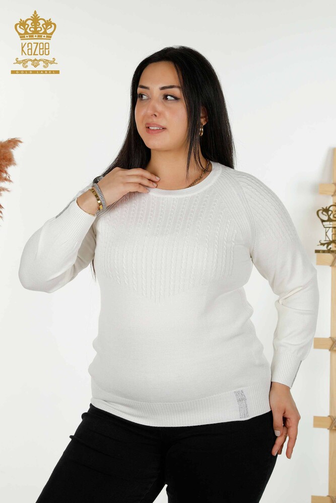 Großhandel Damen-Strickpullover - Stein bestickt - Ecru - 30104 | KAZEE - 1