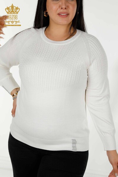 Großhandel Damen-Strickpullover - Stein bestickt - Ecru - 30104 | KAZEE - 2