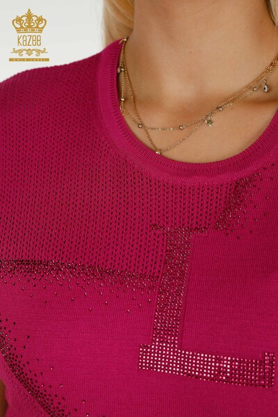 Großhandel Damen-Strickpullover - Stein bestickt - Fuchsia - 30501 | KAZEE - 3