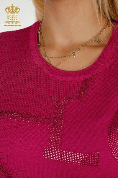 Großhandel Damen-Strickpullover - Stein bestickt - Fuchsia - 30501 | KAZEE - 4