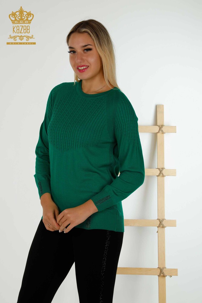 Großhandel Frauen Strickpullover Stein gestickt Grün-30104 / KAZEE - 1