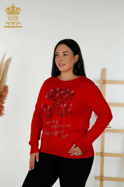 Großhandel Damen-Strickpullover mit Stone-Stickerei in Rot - 30156 | KAZEE - 1