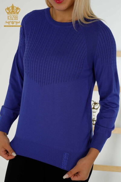 Großhandel Damen Strickpullover Stein bestickt Violett-30104 / KAZEE - 2