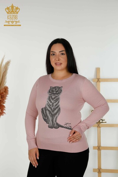 Großhandel Damen Strickpullover Tigermuster Puder - 30127 | KAZEE 