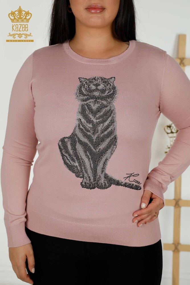 Großhandel Damen Strickpullover Tigermuster Puder - 30127 | KAZEE - 2