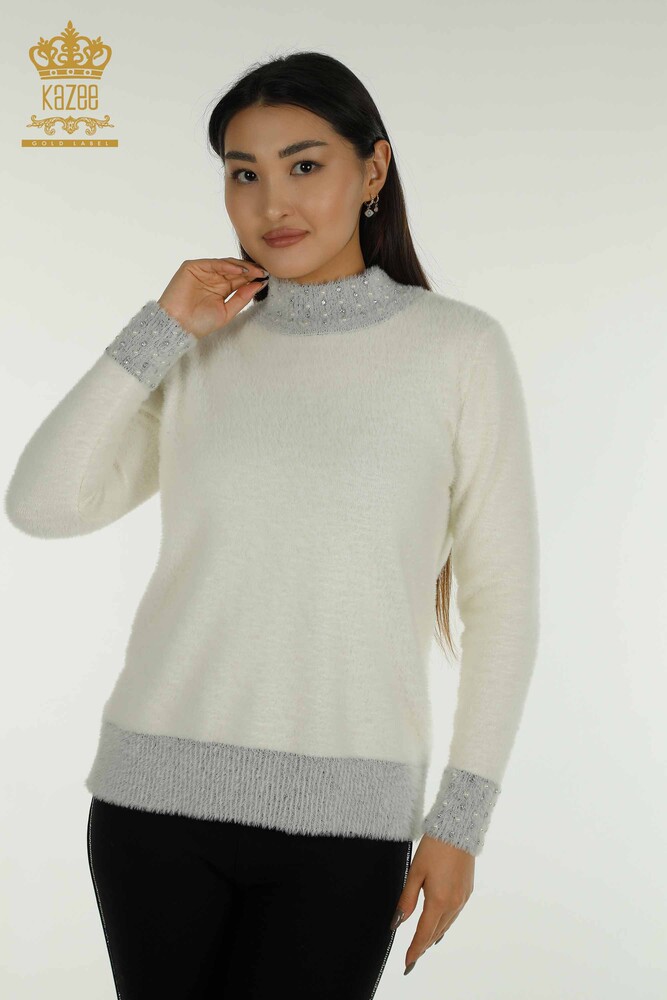 Großhandel Damen Strickwaren - Stein perlen - Angora - Ecru - 30668 | KAZEE - 1