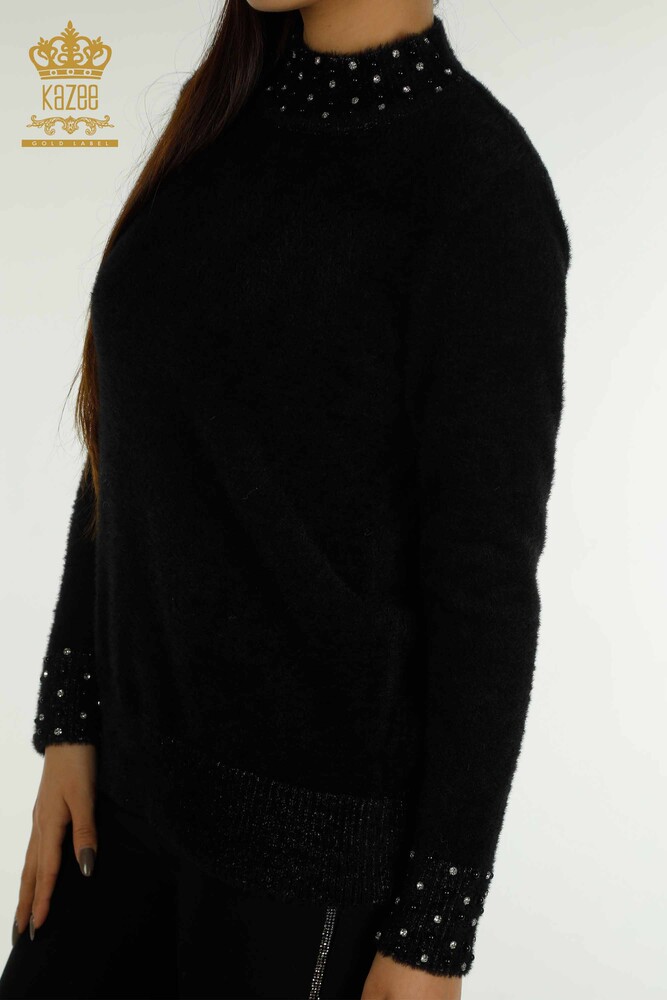 Großhandel Damen Strickwaren - Stein perlen - Angora - Schwarz - 30668 | KAZEE - 5