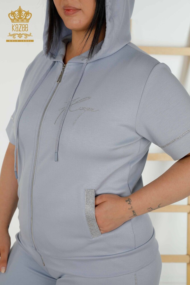 Großhandel Damen Trainingsanzug Set - Kapuzen pullover - Blau – 20392 | KAZEE - 3