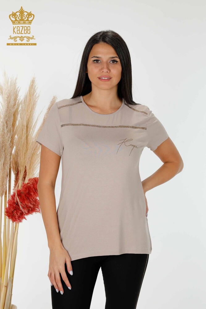 Großhandel Damen Bluse - Amerikanisches Modell - Beige - 78857 | KAZEE - 1