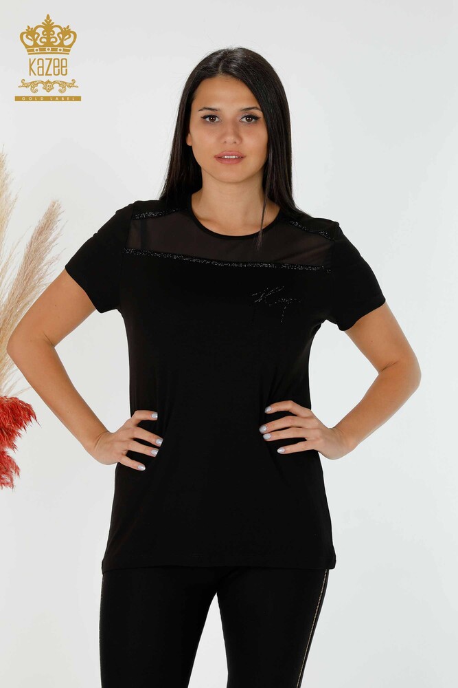 Großhandel Damen Bluse - Amerikanisches Modell - Schwarz - 78857 | KAZEE - 1