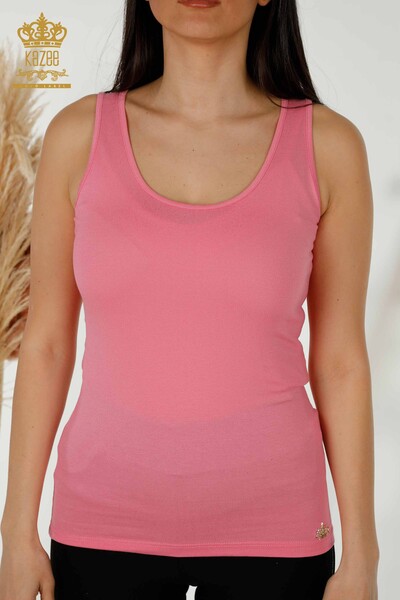 Großhandel Damenbluse ärmellos Basic Pink - 79262 | KAZEE - 2