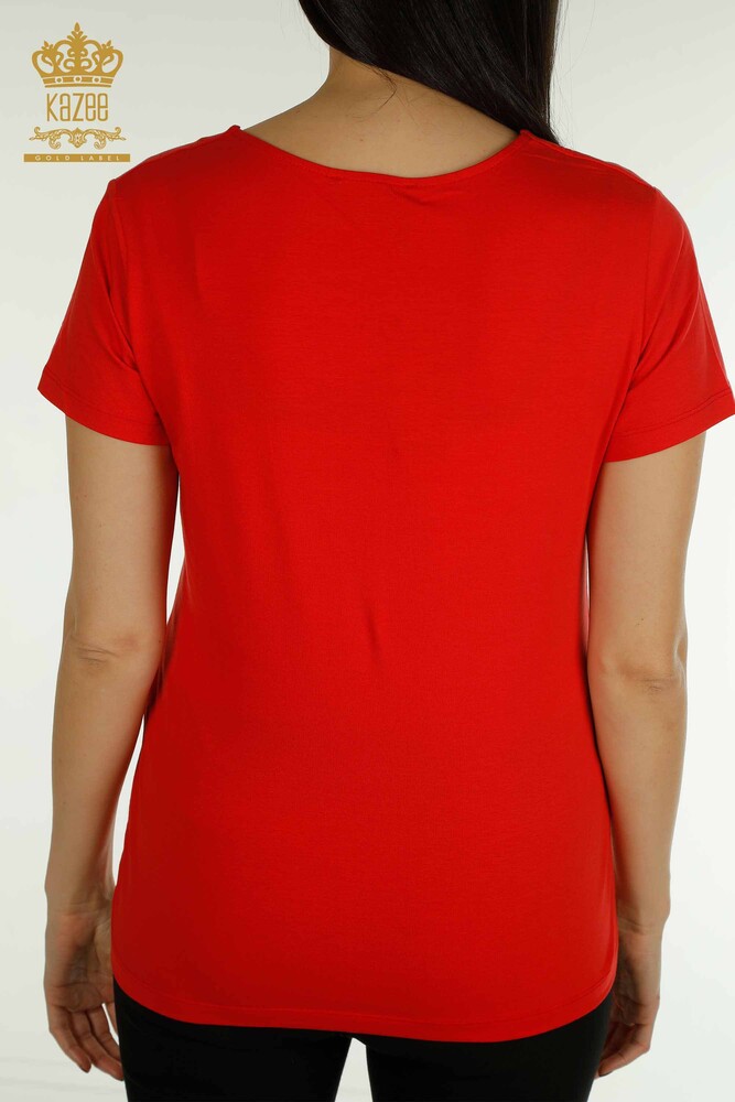 Großhandel Damenbluse - Basic - Mit Logo - Rot - 79190 | KAZEE - 6