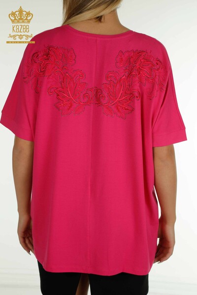 Großhandel Damenbluse Blattmuster Fuchsia - 79090 | KAZEE - 7