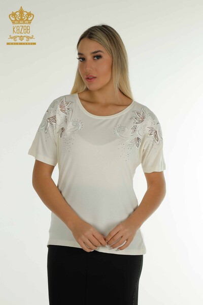 Großhandel Damen Bluse Blumenmuster Ecru - 79093 | KAZEE 