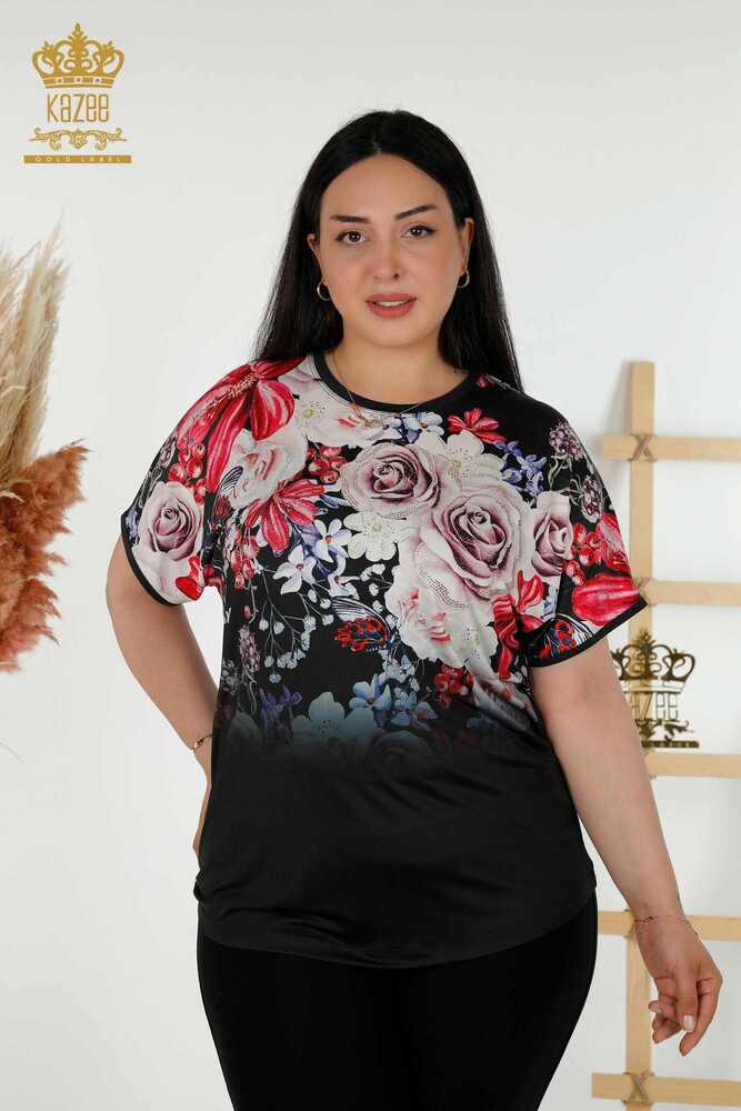 Großhandel Damen Bluse - Digitaldruck - Gemustert - 79202 | KAZEE - 1