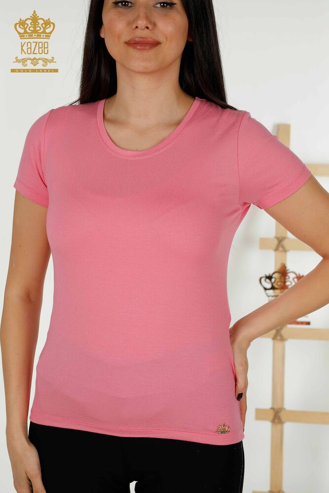 Großhandel Damen Bluse - Kurzarm - Basic - Rosa - 79287 | KAZEE - 2