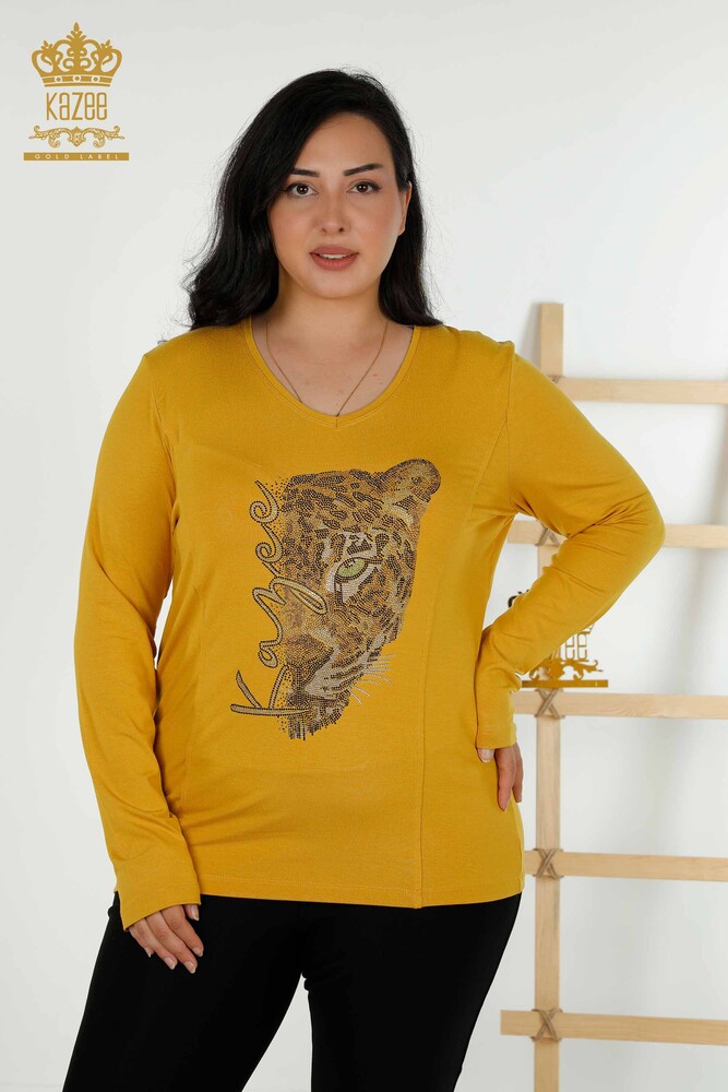 Großhandel Damenbluse - Leopardenmuster - Safran - 79040 | KAZEE - 1