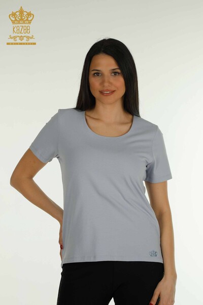 Großhandel Damen Bluse - Mit Logo - Blau - 79560 | KAZEE - 1