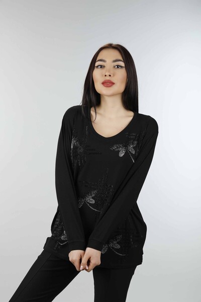 Großhandel Damen Bluse im - Schmetterling muster - Steinbestickt - 77840 | KAZEE - 13