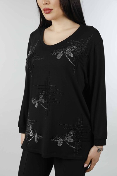 Großhandel Damen Bluse im - Schmetterling muster - Steinbestickt - 77840 | KAZEE - 15