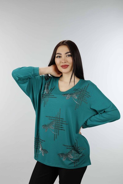 Großhandel Damen Bluse im - Schmetterling muster - Steinbestickt - 77840 | KAZEE - 23