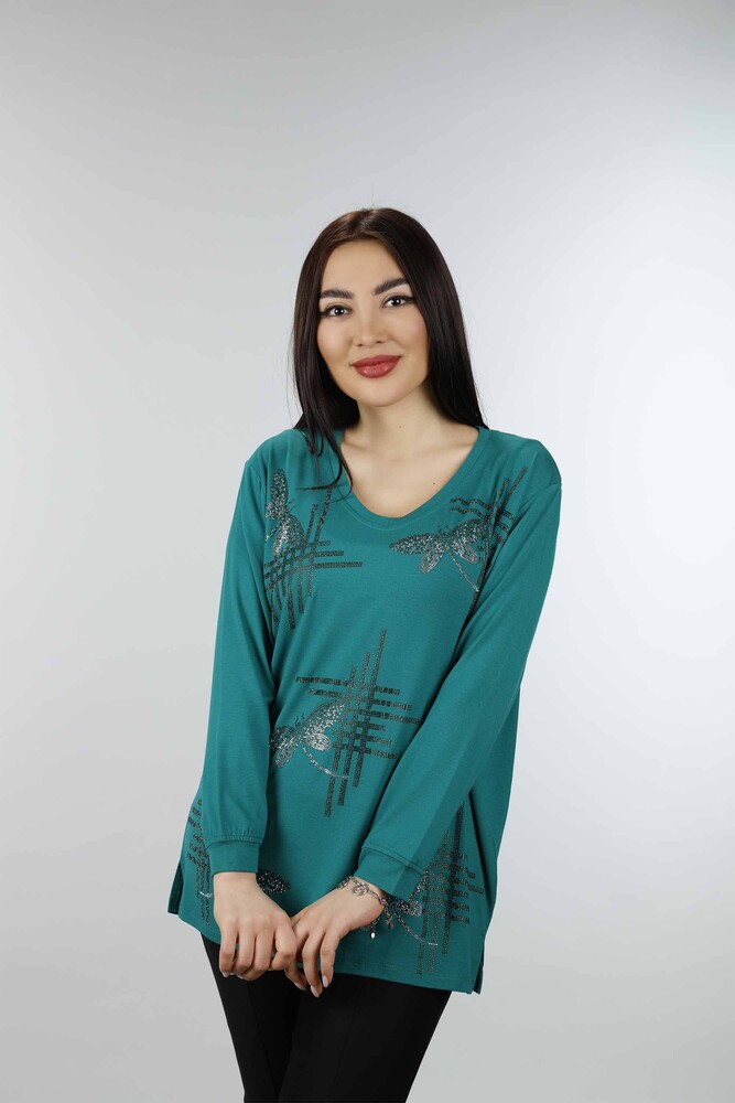 Großhandel Damen Bluse im - Schmetterling muster - Steinbestickt - 77840 | KAZEE - 25