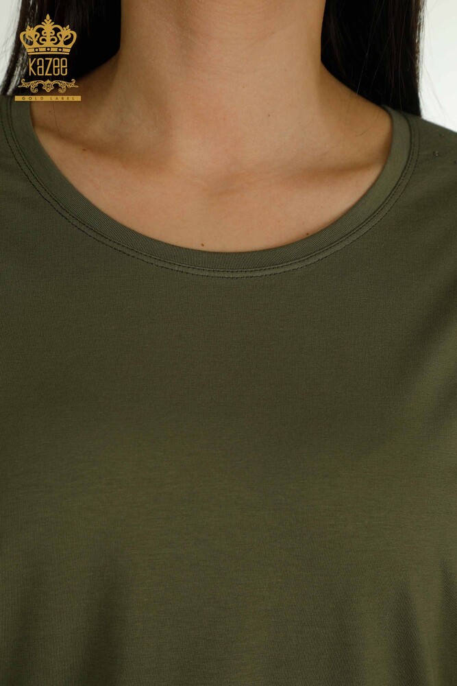 Großhandel Damen Bluse - Schulter Tüll detailliert - Khaki - 79553 | KAZEE - 3