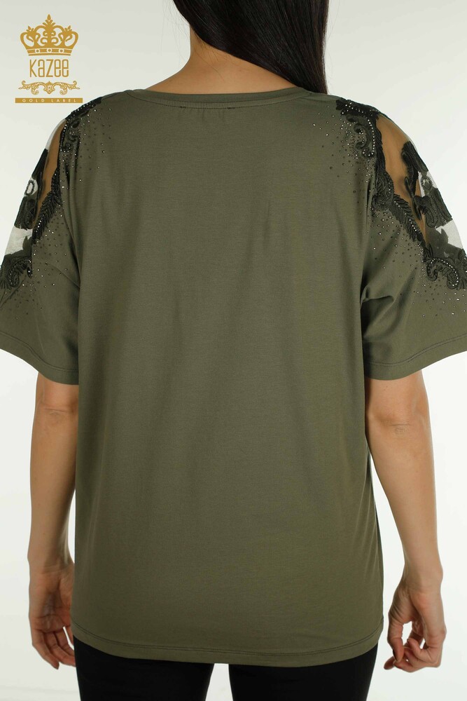 Großhandel Damen Bluse - Schulter Tüll detailliert - Khaki - 79553 | KAZEE - 7