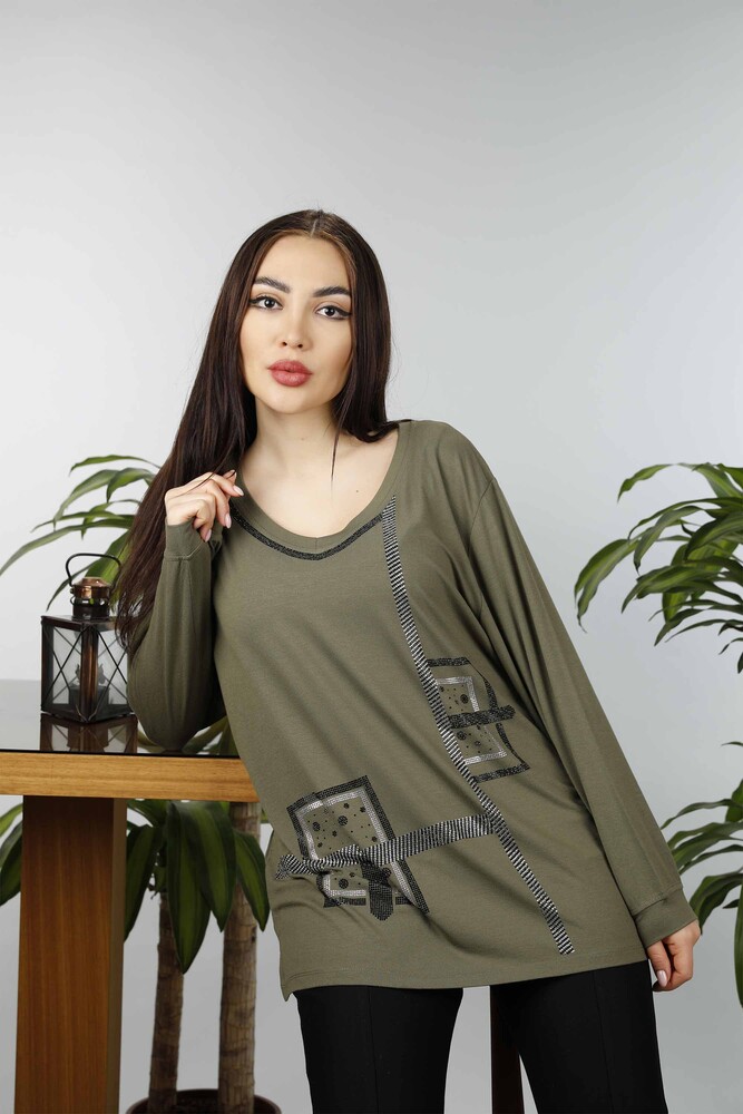 Großhandel Damen bluse im - Steinbestickt - Quadratisches Muster - 77931 | KAZEE - 1