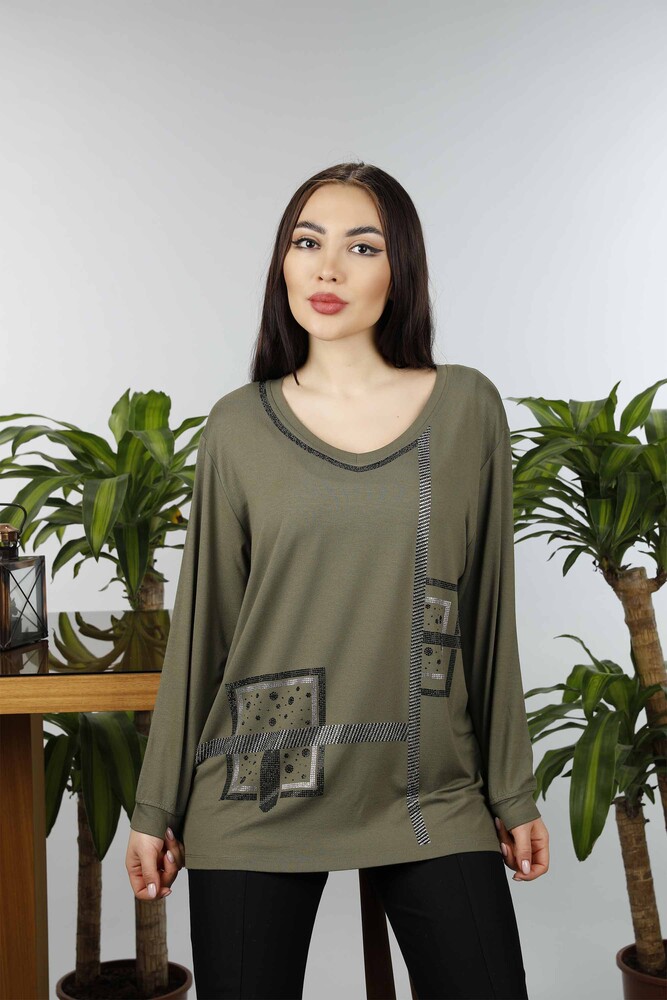 Großhandel Damen bluse im - Steinbestickt - Quadratisches Muster - 77931 | KAZEE - 2