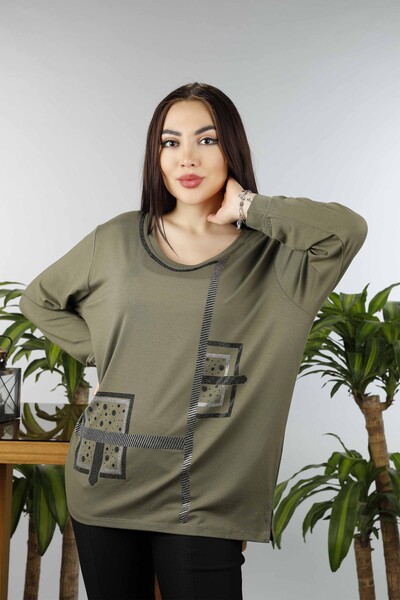 Großhandel Damen bluse im - Steinbestickt - Quadratisches Muster - 77931 | KAZEE - 3