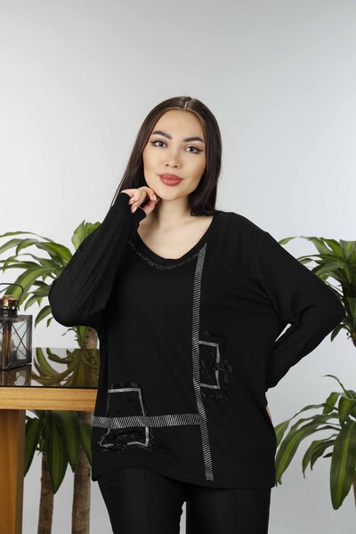 Großhandel Damen bluse im - Steinbestickt - Quadratisches Muster - 77931 | KAZEE - 8