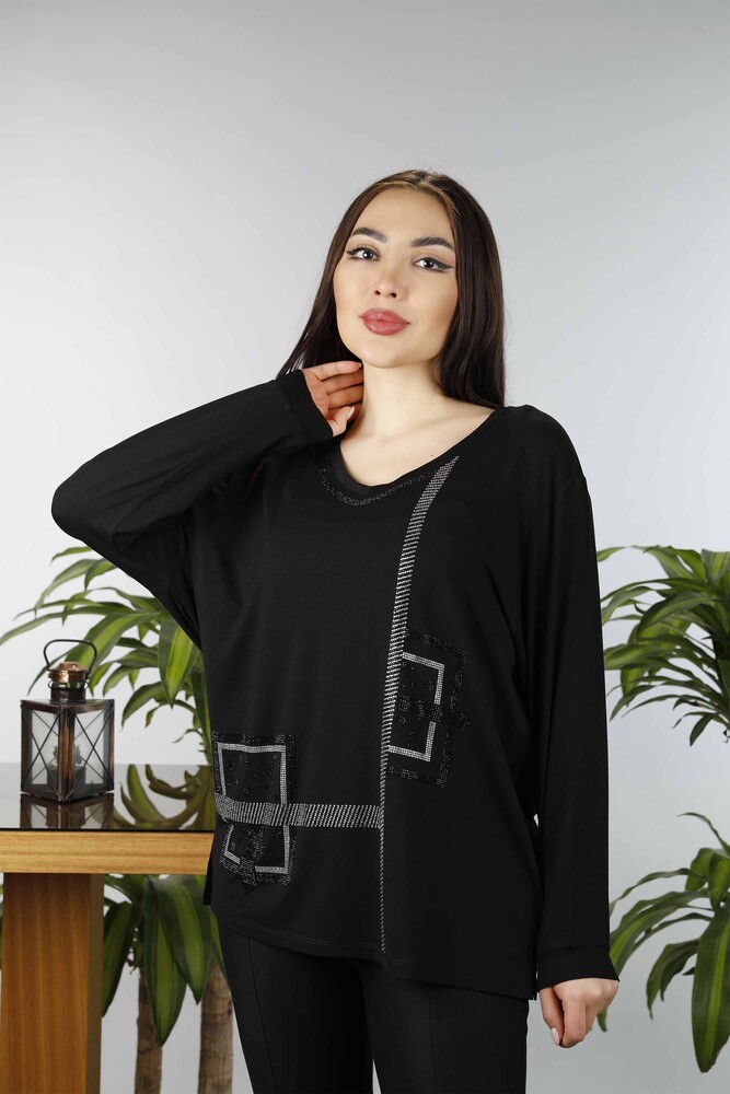 Großhandel Damen bluse im - Steinbestickt - Quadratisches Muster - 77931 | KAZEE - 9