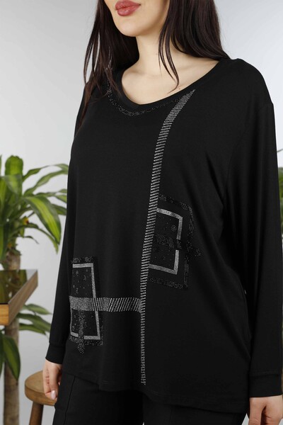 Großhandel Damen bluse im - Steinbestickt - Quadratisches Muster - 77931 | KAZEE - 10