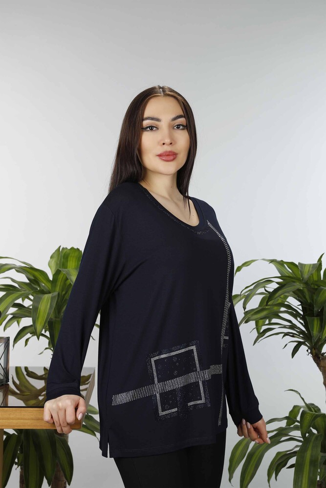 Großhandel Damen bluse im - Steinbestickt - Quadratisches Muster - 77931 | KAZEE - 22